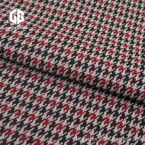 Kain Houndstooth Polyester Jacquard Dengan Elastane